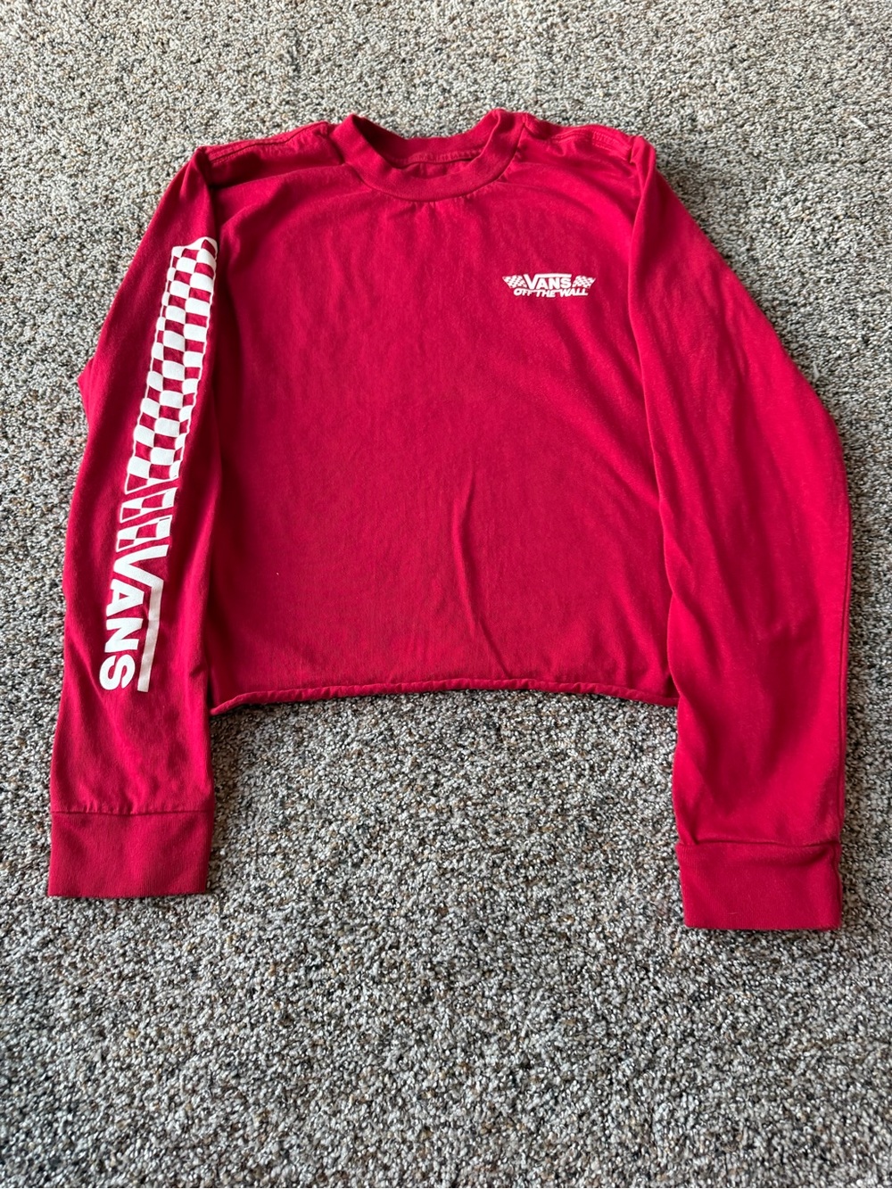 Vans Off The Wall Red Checkerboard Long Sleeve Crop Top Tee Women's M